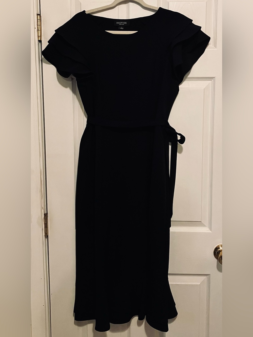 Perceptions New York Navy Flutter Sleeve Tulip Hem Midi Dress -Large